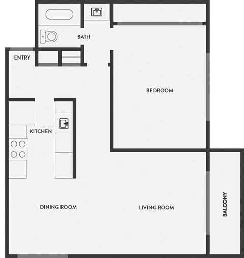 Floor plan for 1 bed, 1 bath, 700 sqft